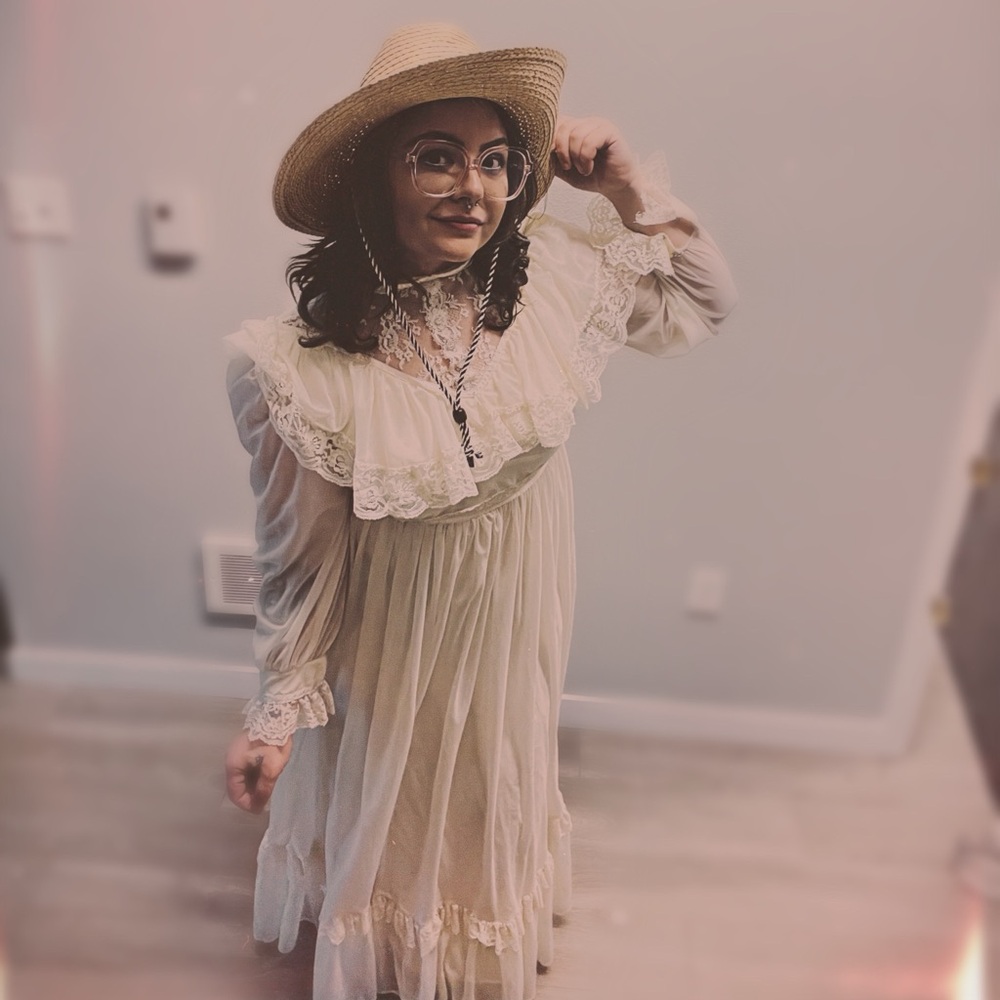 Vintage 1970s dress, small size, brand unknown. Cream colored, great condition.